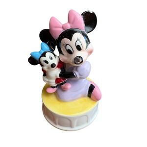 Schmid Disney Minnie Mouse Music Box Hand Painted "Rock A Bye Baby" Rare Vintage